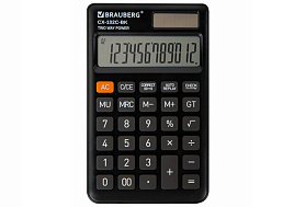 Калькулятор BRAUBERG 272647 карманный CX-102C-BK (76x126 мм), 12 разрядов, двойное питание, ЧЕРНЫЙ