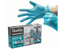 Перчатки резиновые Qualita 50пар L- XL термопластэластомер голубые 86931