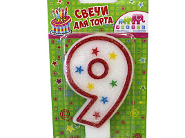 Свеча-цифра "9" Ч02505 с блестками