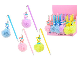 Ручка MC-6988 "ЗАЙЧИК ПУШИСТИК" синяя, цветной пластиковый корпус /ассорти/, колпачок со съёмным брелоком