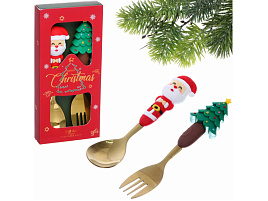 НГ Набор ложка+вилка  Дед Мороз и елка 889-0495 в/уп
