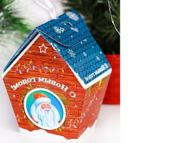 Коробка для конфет ПП-5242 Домик синий (с кормушкой для птичек) 300гр