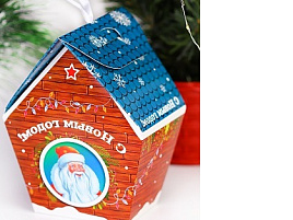 Коробка для конфет ПП-5242 Домик синий (с кормушкой для птичек) 300гр