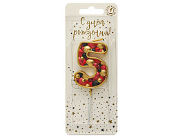 Свеча-цифра "5" Золото пузырьки В5575