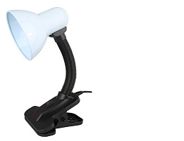 Лампа настольная офисная Ultraflash UF-320P в пакете С01 белый, прищепка 6367