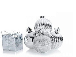 Набор новогодних украшений S0126-1 шары, подарки. серебро
