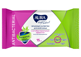 Влажные салфетки  Ан. AURA 15шт тропич.коктель М 3967