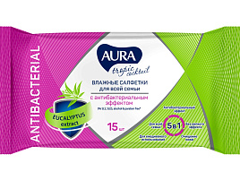 Влажные салфетки  Ан. AURA 15шт тропич.коктель М 3967