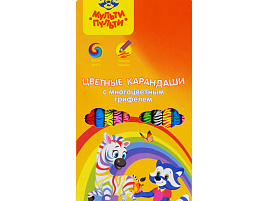 Карандаши цветные 12цв. Мульти-Пульти CP_33719 с многоцветным грифелем "Енот и радуга", заточен., европодвес