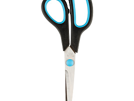 Ножницы 19см. OfficeSpace 264903 эргономичные ручки, черные с синими вставками, ПВХ чехол с европодвесом