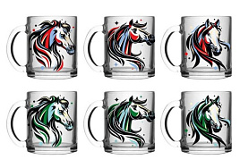 СГ Кружка стекло 1208 Лошади колор микс