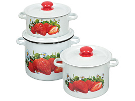 Набор кастрюль эмаль 3пр (2+3,5л+5,5л) Клубника садовая N16B59