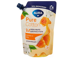 Мыло жидкое Aura 450мл. Pure Cotton 2в1 Хлопок и мед м/уп М