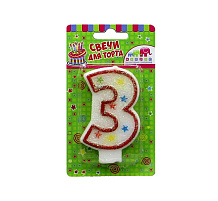 Свеча-цифра "3" с блестками Ч02499