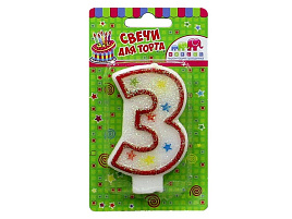 Свеча-цифра "3" с блестками Ч02499