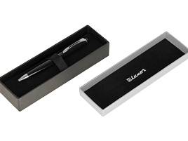 Ручка Luxor 8631 "Trident" синяя, 0,7мм, корпус черный/хром, поворотный механизм, футляр