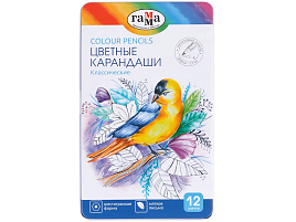 Карандаши цветные 12цв. Гамма 80220212 "Классические", увелич. диаметр грифеля 3,3мм, заточен., метал. пенал