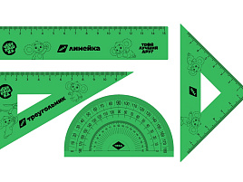 Набор чертежный Мульти-Пульти ЧБ_56496 Чебурашка (линейка 15см, 2 треугольника, транспортир), тонированный, с принтом, ПВХ зип-чехол