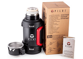Термос 1.5л Pilot PLH-1500-BR/1761 черный с красной ручкой