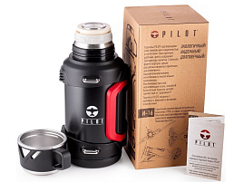 Термос 1.5л Pilot PLH-1500-BR/1761 черный с красной ручкой