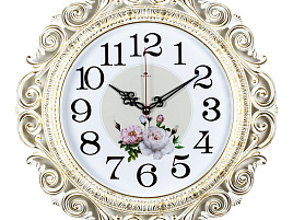 Часы настенные "21 Век" 40*40 4126-003 Нежные пионы белые с золотом круглые
