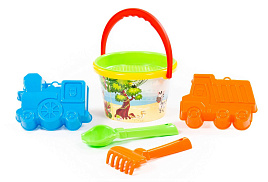 Песочный набор №252 3543 ведерко, ситечко, совок, грабли, формочки