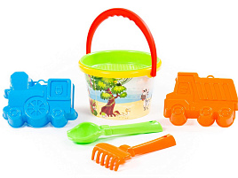 Песочный набор №252 3543 ведерко, ситечко, совок, грабли, формочки