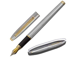 Ручка BRAUBERG 143464 перьевая "Brioso", СИНЯЯ, корпус серебристый с золотистыми деталями