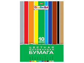 Цветная бумага 10л. 10цв. Hatber 10Бц4м_05930 "Creative Set", мелованная, в папке