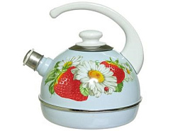 Чайник эмаль 3,5л к/р Т04/35/03/05/4214 серо-голубой Клубника с ромашкой