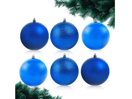 Набор шаров 8см S0750 Мерцание синий блестки 6шт