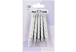 Свечи для торта MESHU MS_59655 с держателями "Мини", серебряные, 5,8см, 10шт., блистер