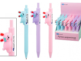 Ручка MC-7357 "ЗАЙЧИК" цветной корпус /ассорти/, с объёмной фигуркой на корпусе, цвет чернил-синий.