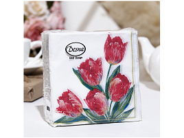 Салфетки 40л.Design Красные тюльпаны