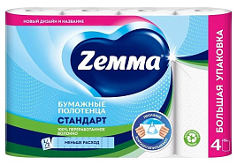 Полотенце бумажное Zemma кухон. 2-х сл.белое 4шт.14м