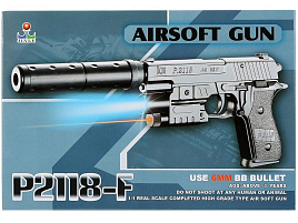 Пистолет с пульками 100000245 с лазерным прицелом, глушителем