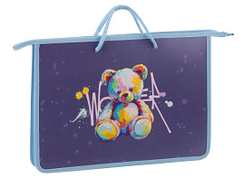 Папка для тетрадей ArtSpace ПТ-15О40005 с ручками А4 "Bear", пластик, на молнии, 45мм