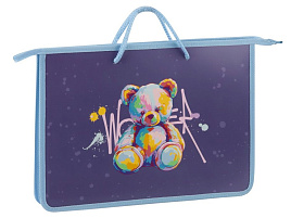 Папка для тетрадей ArtSpace ПТ-15О40005 с ручками А4 "Bear", пластик, на молнии, 45мм