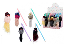 Ручка MC-7625 "ПУШИСТИК" цветной пластиковый корпус /ассорти/, колпачок со съёмным брелоком-из меха /11 см/, цвет чернил -синий