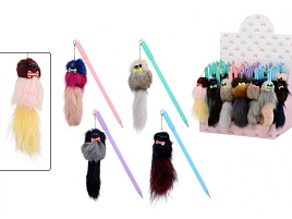 Ручка MC-7625 "ПУШИСТИК" цветной пластиковый корпус /ассорти/, колпачок со съёмным брелоком-из меха /11 см/, цвет чернил -синий