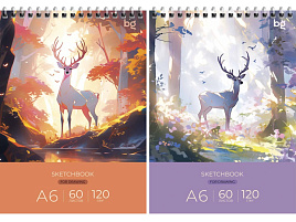 Скетчбук BG СА560гр_61990 "Сказочный олень", 60л., А6 на гребне, глянцевая ламинация, 120г/м2