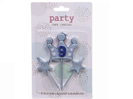 Свеча-цифра "9" Король желаний голубая 112-489