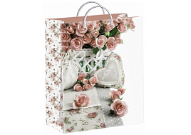 Упаковочная сумочка 40*30 Кремовые розы, мягкий пластик
