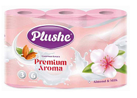 Туалетная бумага Plushe Premium Арома 6шт.3-х сл.Миндаль и молоко розовая 1145