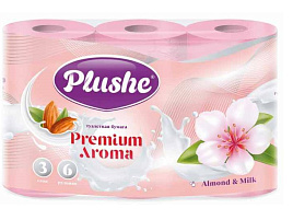 Туалетная бумага Plushe Premium Арома 6шт.3-х сл.15м Миндаль и молоко розовая