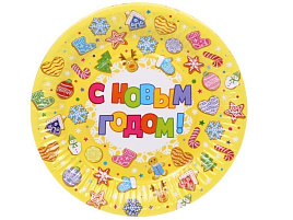 Тарелка бумажная 18см 893-219 С Новым годом-Сладости (10шт)