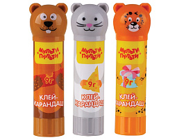 Клей-карандаш 9г. Мульти-Пульти GS_83015 "Зверята: Бобер, Леопард, Мышь", колпачок в форме животного, ПВП