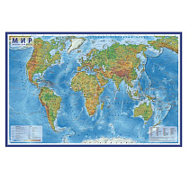 Карта Мира физическая Globen КН047 1:25млн., 1200*780мм, интерактивная, европодвес