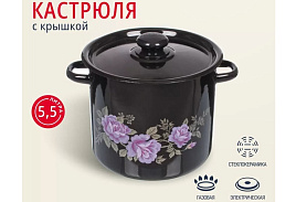 Кастрюля эмаль 5,5л С1617.36 черная декор Сибирские товары