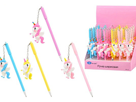 Ручка MC-6983 "ЕДИНОРОГ" синяя, цветной пластиковый корпус /ассорти/, колпачок со съёмным брелоком